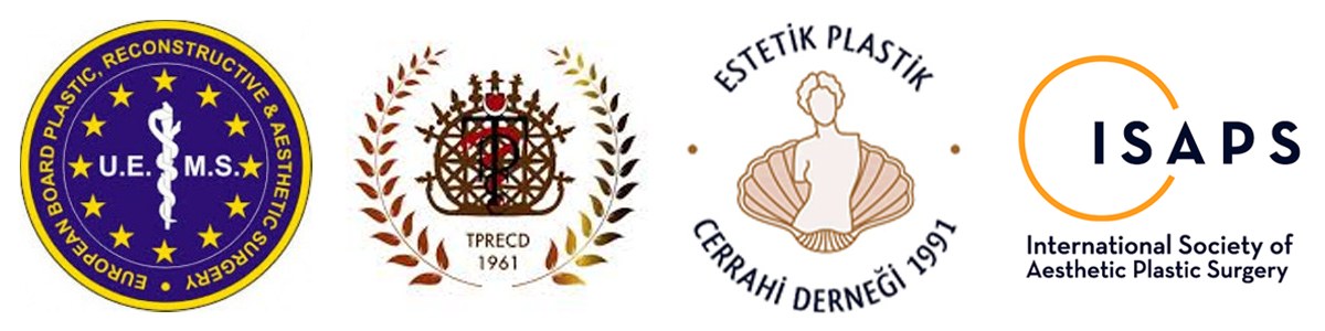 UEMS, Türk Plastik Rekonstrüktif ve Estetik Cerrahi Derneği, Estetik Plastik Cerrahi Derneği ve ISAPS logoları