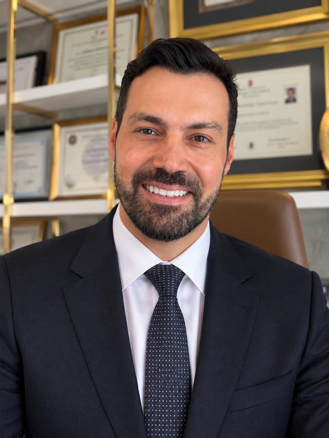 Op. Dr. M. Hakan Bulam kliniğinde, uzmanlık belgelerinin önünde